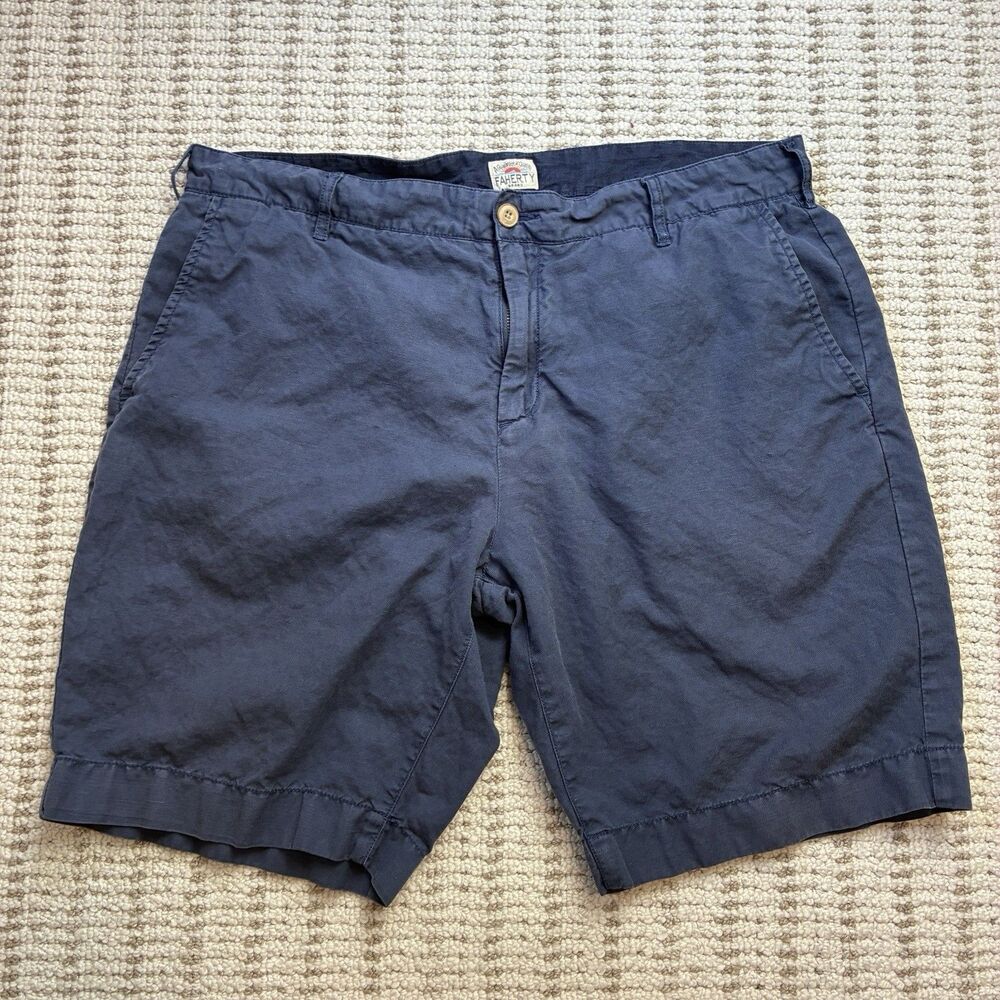 Faherty Shorts Mens 36 Blue Malibu Chino Outdoor Beach Golf Linen Blend Solid 9"